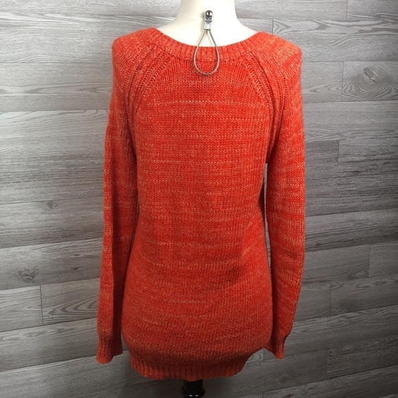 Heather by Bordeaux Nordstrom Medium Orange Knit Sweater Scoop Neck Long - Picture 3 of 8